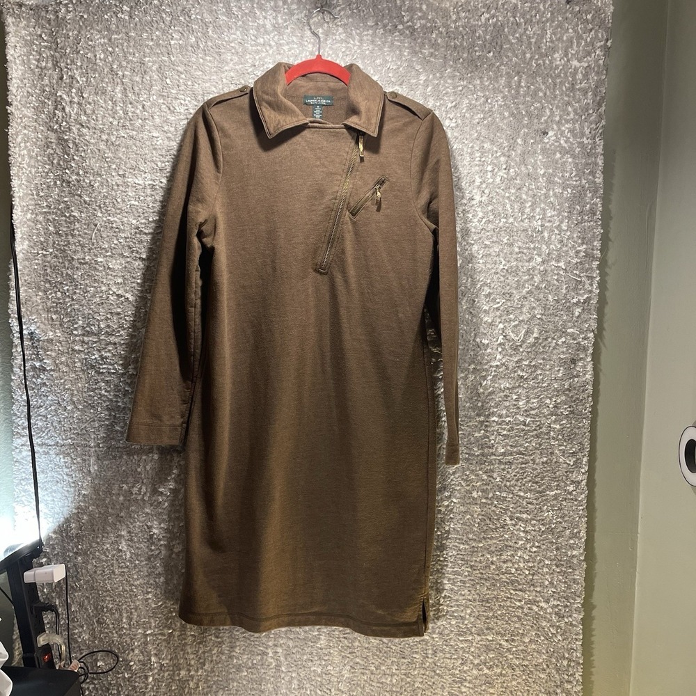 Ralph Lauren LRL Brown Sweater Moto Dress Medium Preppy‎ Academia Old Money